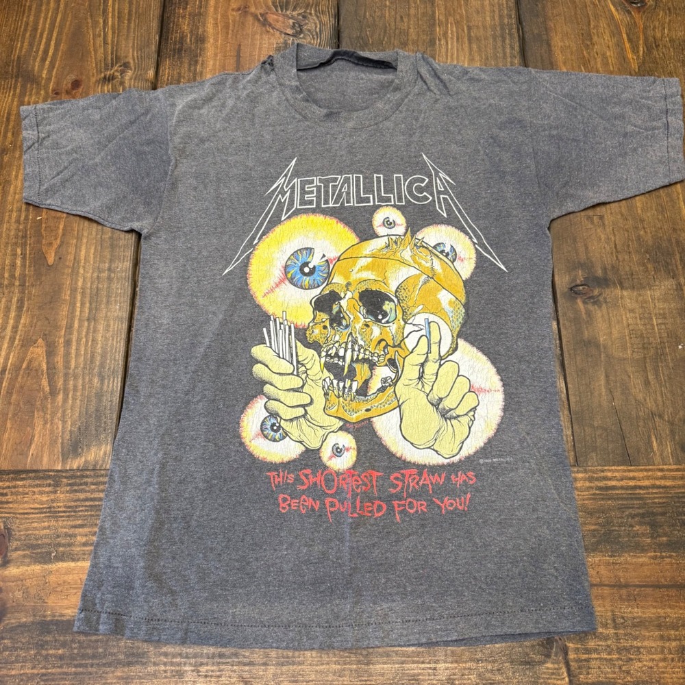 Vintage 1988 Metallica Shortest Straw Tee Pushead Skull 80s Metal Faded Black